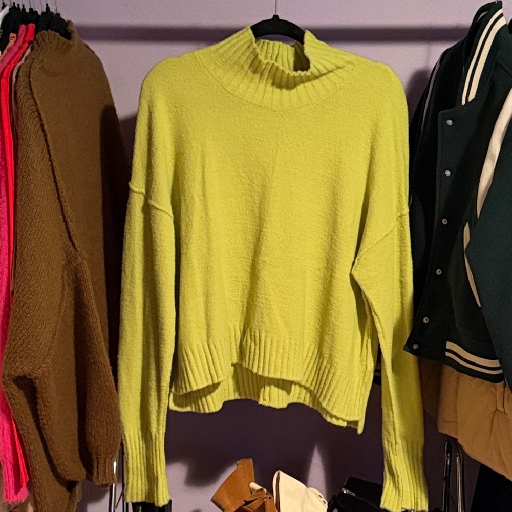 Free People Bright Green Cowl Neck Sweater